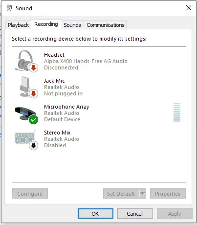 Click on Recording Devices