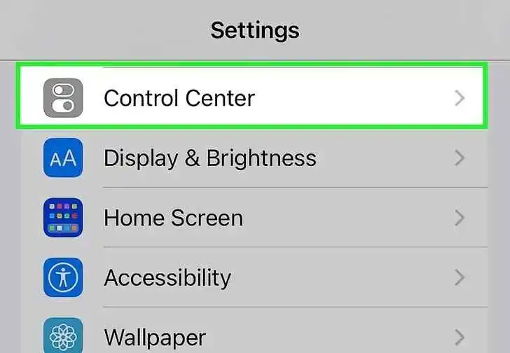 Go to Settings then Control Center