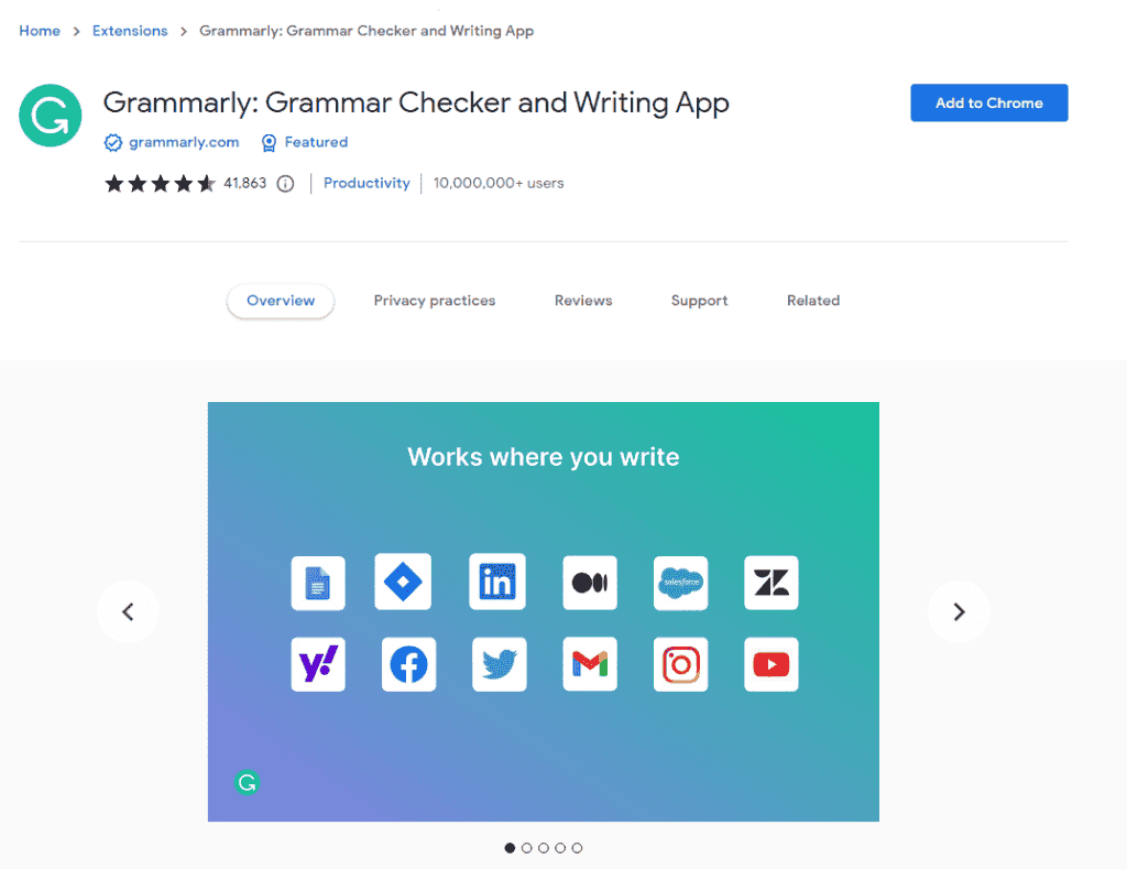 Grammarly extension add to chrome